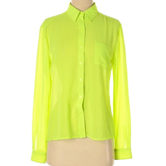 Kut from the Kloth Tops - Sheer Long Sleeve Blouse in Neon Lime Size S